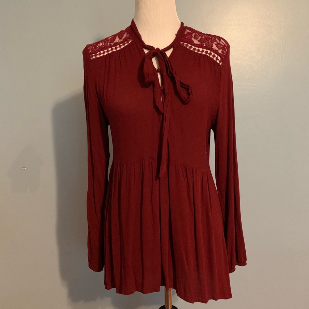 {Altar’d State} Burgundy Blouse with Buttons